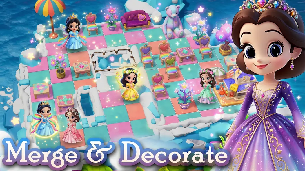 Merge Isle island farming and cooking gameplay screenshot with colorful merge items.
