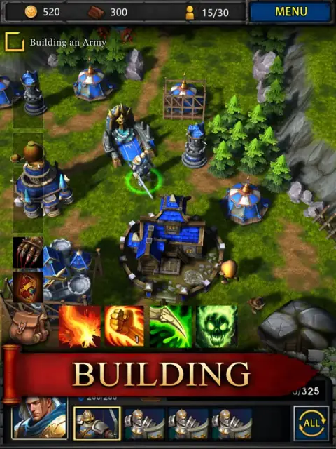 Alliance at War city and army interface illustrating persistent mobile strategy.